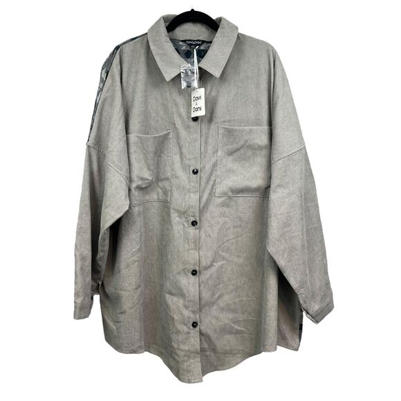 Davi & Dani Womens Jacket Collared Button Up Pockets Sage Blue Aztec Knit Sz 3XL
